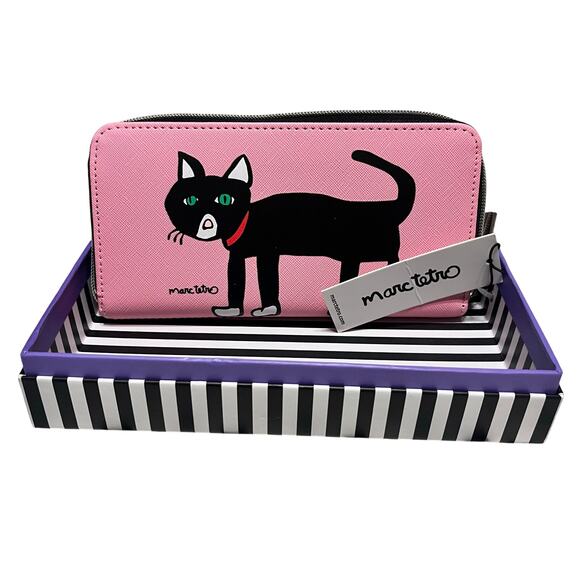 NWT Marc Tetro Black Cat Zipper Wallet Credit Card Holder Coins Gift - Picture 2 of 3